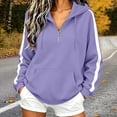 thumbnail image 2 of Lcziwo Womens 1/4 Zip Hoodie Sweatshirt Oversized Side Strip Drawstring Pullover Long Sleeve Y2K Casual Workout Outfits with Pockets Purple,S, 2 of 8