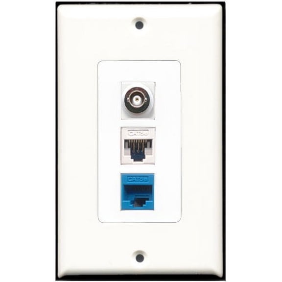 RiteAV - 1 Port BNC 1 Cat5e Ethernet White 1 Cat5e Ethernet Blue Wall Plate Decorative
