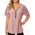 thumbnail image 2 of Plus size women's T-shirt Summer V-neck zipper elegant short sleeves, 2 of 6