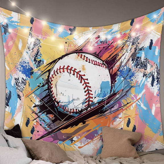 Baseball Sports, Tapestry for Bedroom Wall Hanging Tapestry, Minimalist Geometric Smear Art Ceiling Backdrop Tapestries Poster Blanket Wall Decor for Teens Room Living Room Dorm 39" x 59"