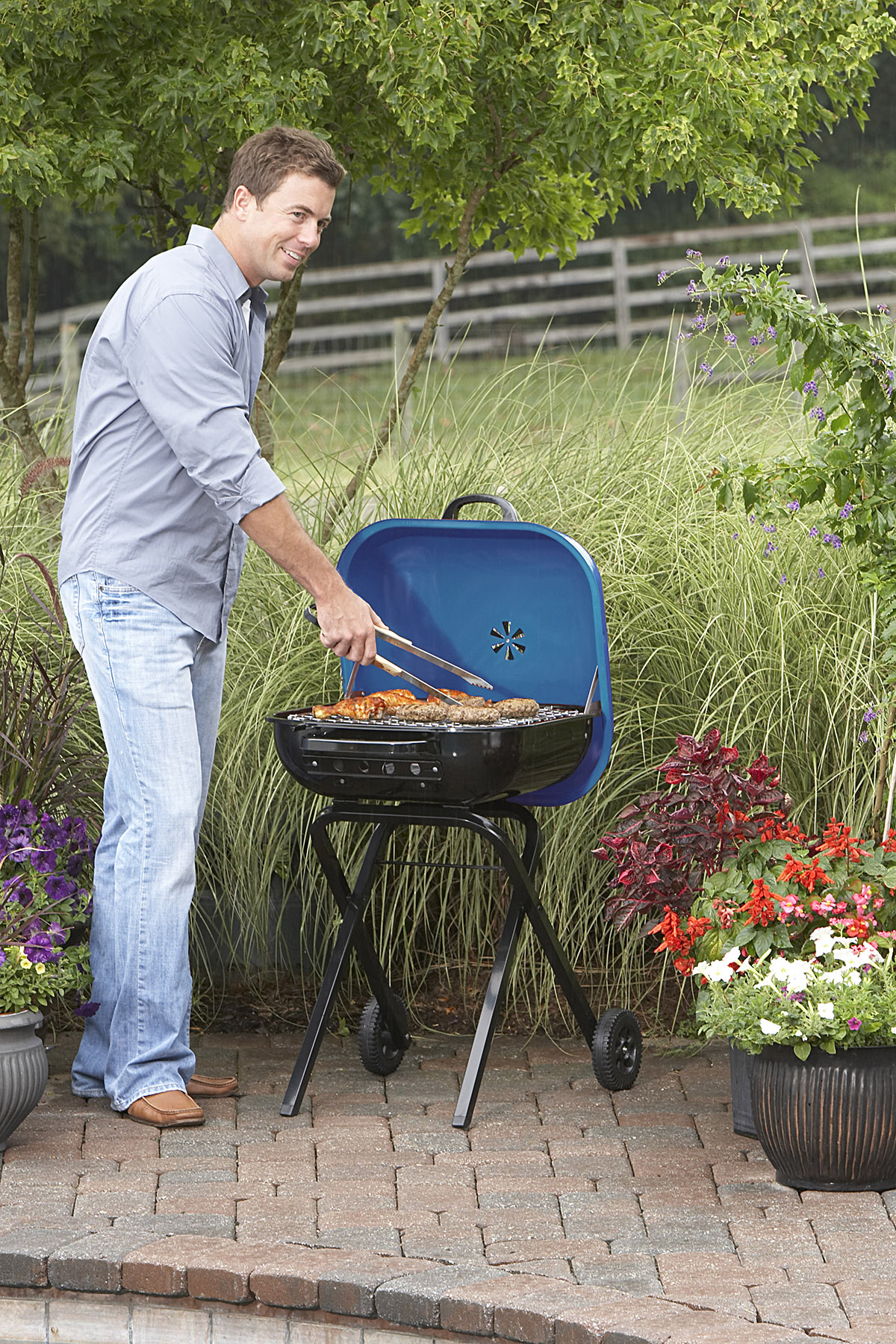 AMERICANA GRILLS AMERICANA WALK-A-BOUT, ORIGINAL SQUARE CHARCOAL GRILL-100% PRE-ASSEMBLED PORTABLE STEEL, BLUE