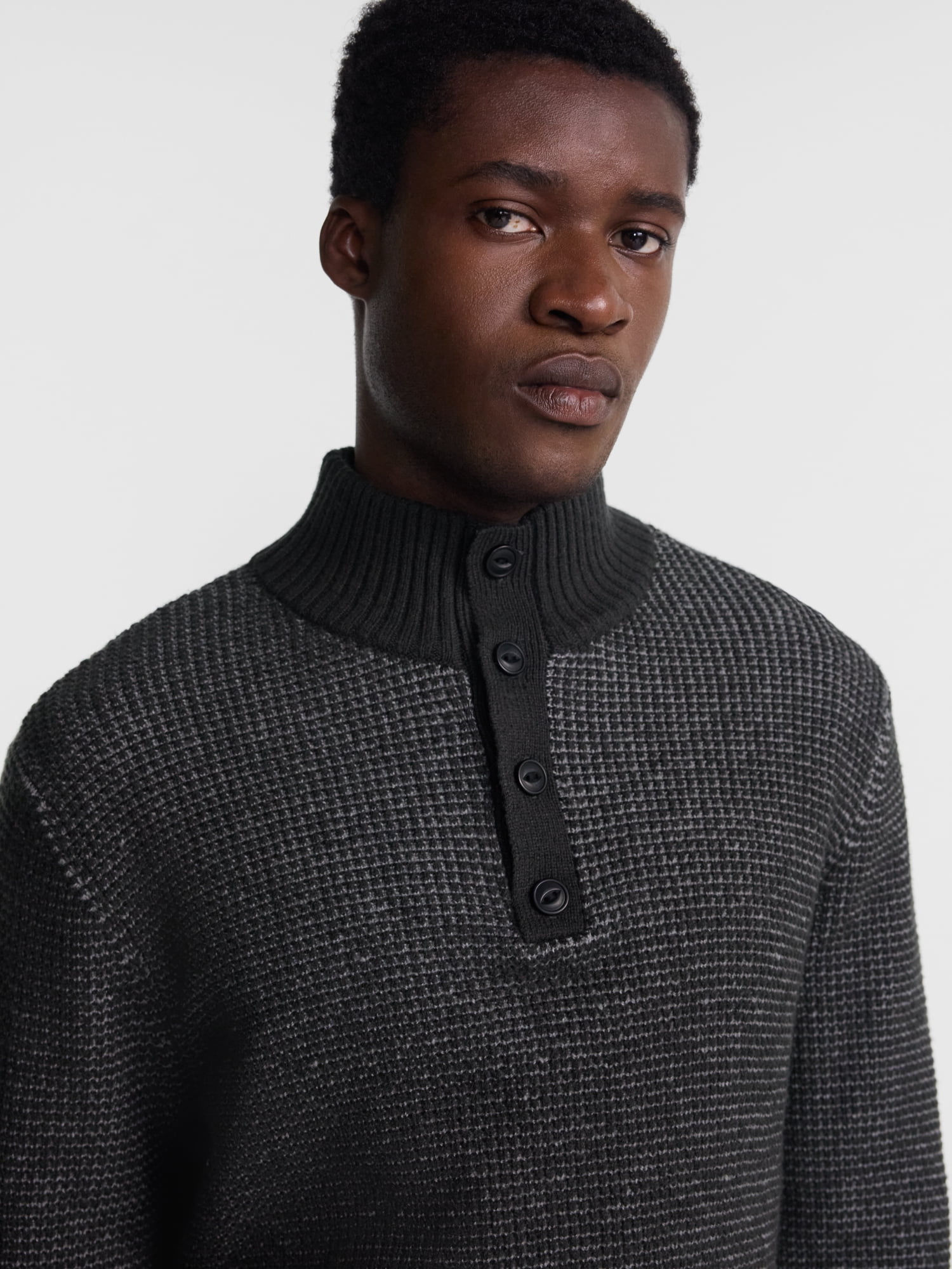 George Men's and Men's Big & Tall Waffle Button Up Mock Neck Sweater, Midweight, Sizes XS-5XT