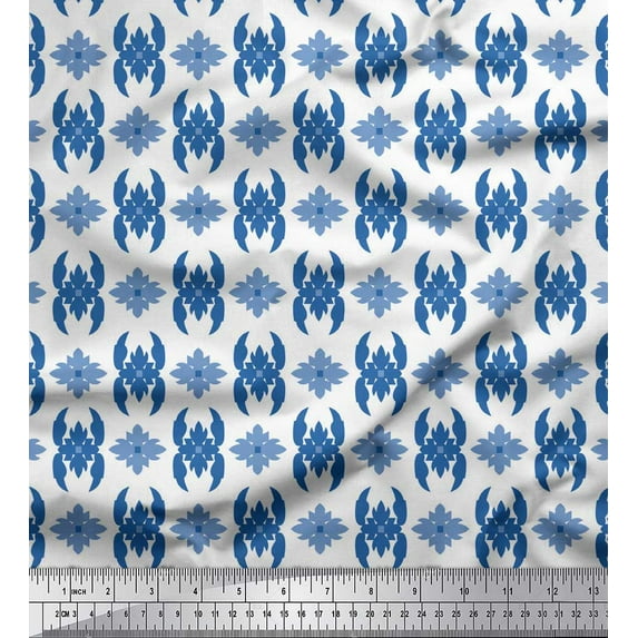 Soimoi Blue Heavy Satin Fabric Butidar Jamdani Decor Fabric Printed Yard 54 Inch Wide