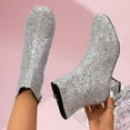 thumbnail image 6 of Mepaouo Women's Rhinestone Sparkly Ankle Boots Round Toe Heel Dress Booties Comfy Chelsea Boots, 6 of 9