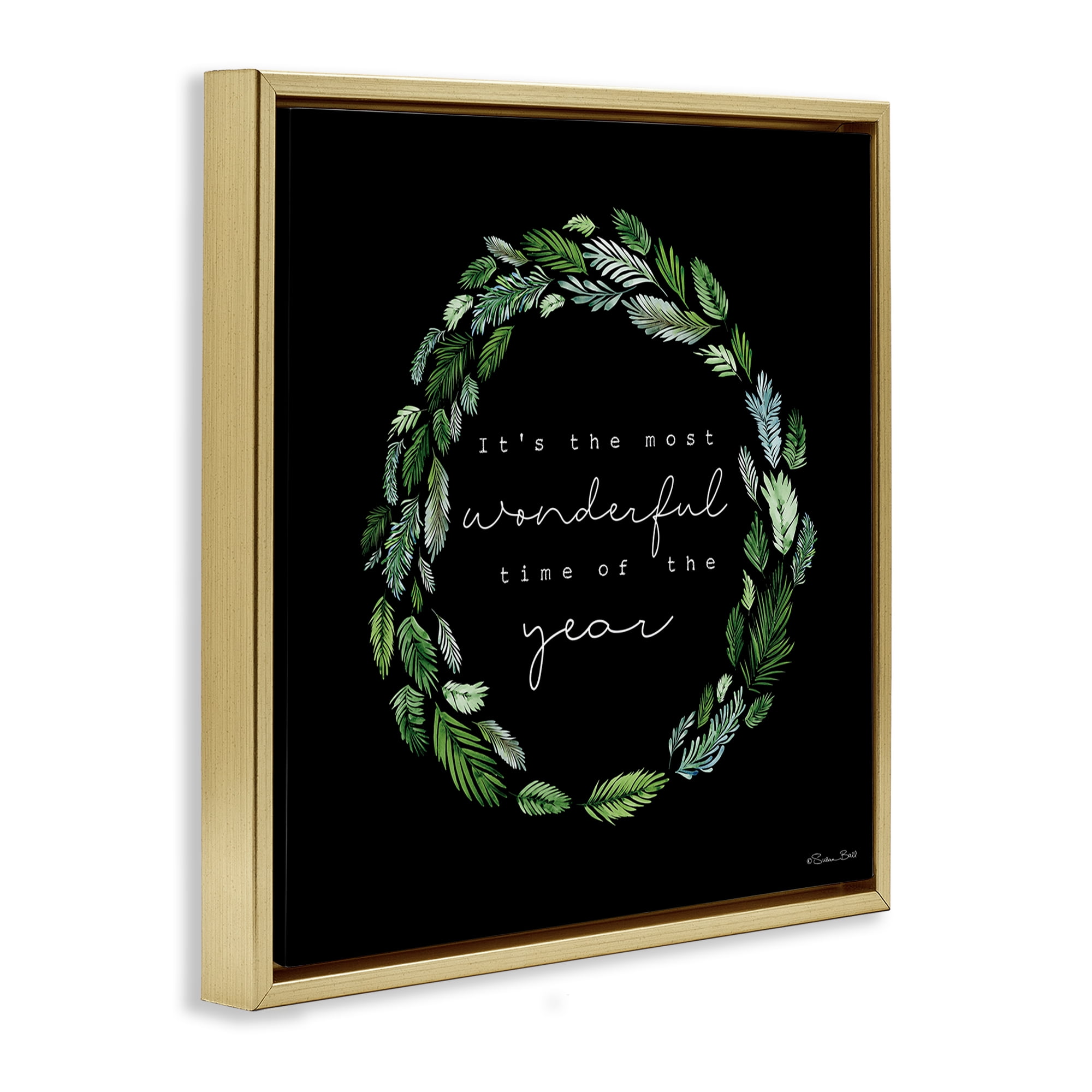 Stupell Industries Minimal Holiday Wreath Holiday Painting Gold Floater Framed Canvas Art Prints Wall Art, 18 x 18