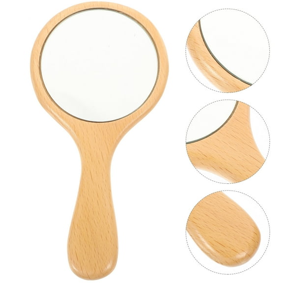 HEALEEP Small Handheld Hand Mirror 1Pack Portable Mirror Khaki Wood Glass Simple Design Bedroom Use