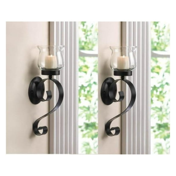 2 Black Iron Artisanal Sconce Wall Mount Garden Candle Holder Set Pair by sallyashop