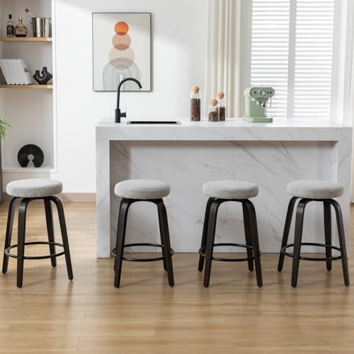 Swivel Bar Stools Set of 2 for Island Kitchen, Modern 26" Backless Counter Height Bar Stools, 360 Swivel Seat Grey