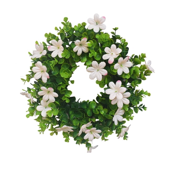Wreath Spring Artificial Grass Eucalyptus Flower Door Decoration, Small Wreath for Indoor and Outdoor Use, Colorful Wreath for Front Door and Home Decor, Festive Holiday Wreath for Year-Round Display