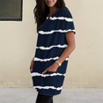 thumbnail image 6 of Duoif Women's Casual V Neck Short Sleeve Dress Loose Fit T Shirt Dress with Pockets Dark Blue L, 6 of 9