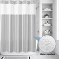 thumbnail image 3 of No Hook Shower Curtain, Boho Grey Shower Curtains for Bathroom with See Through Top Window, Minimalist Farmhouse Striped Waterproof & Washable Bath Curtain Extra Long 72"x84", 3 of 9