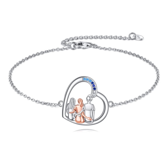 AOBOCO Three Sisters Bracelet Sterling Silver 3 Sisters Gifts Friendship Jewelry Birthday Gifts for My Sister Women Friends (Heart Three Sister)