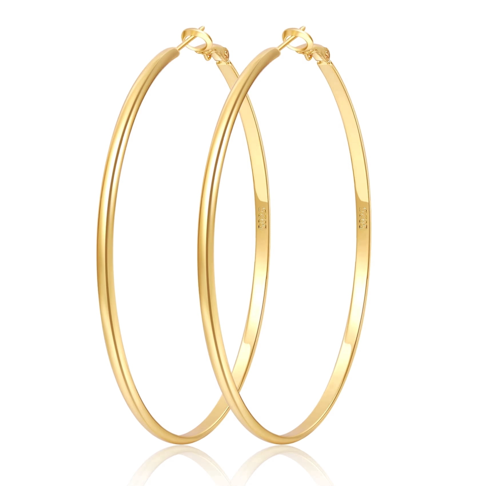YOUNGYUE 14K Gold Plated Hoop Earrings Hypoallergenic Thin Big Hoop Earring Lightweight Large Thin Gold Plated Hoops Earrings for Women 50MM