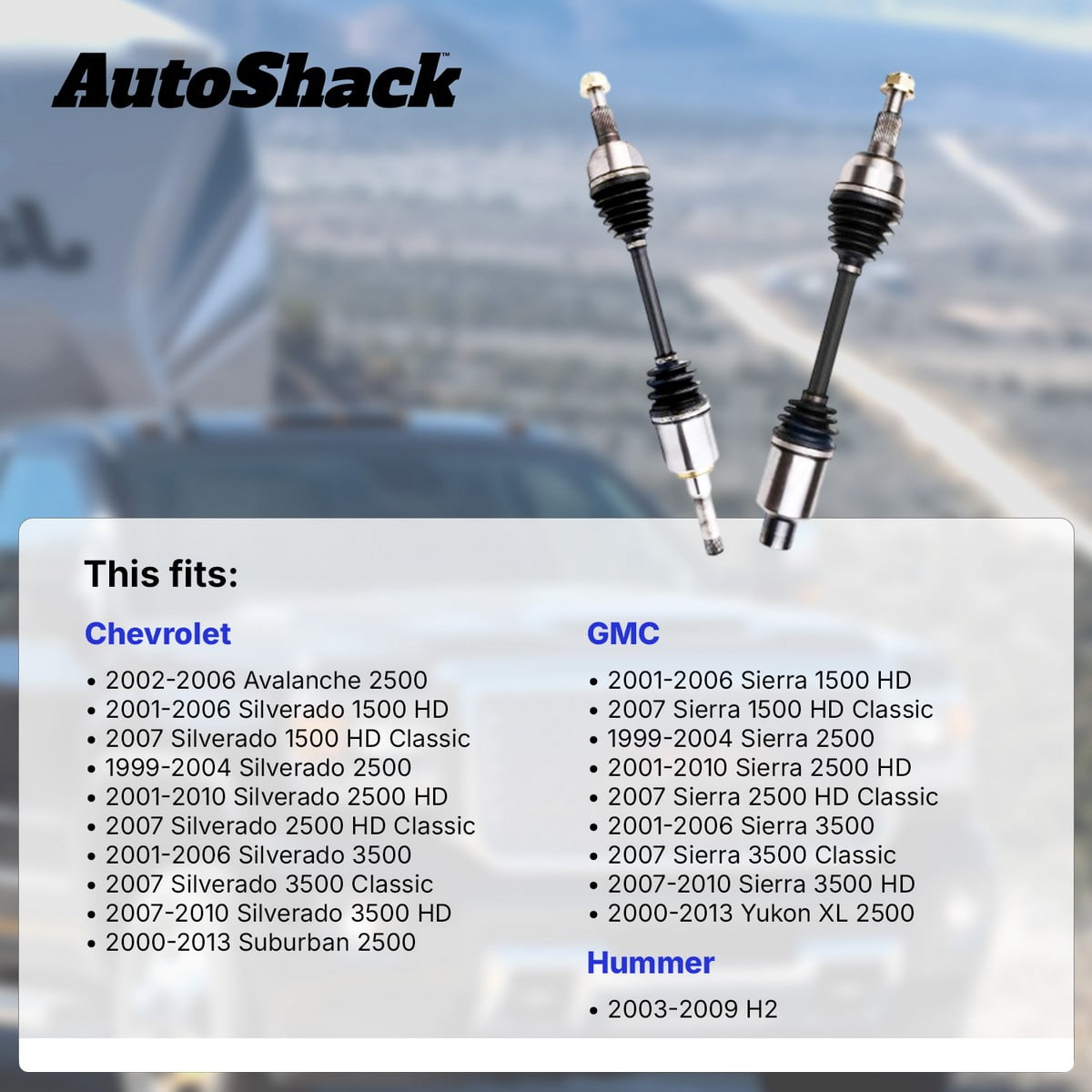 AutoShack Front CV Axle Shaft Assemblies for Chevy, GMC & Hummer, Silverado 2500 HD 2001-2010 Sierra 2500 HD 2001-2010 Silverado 3500 01-06 H2 03-09, 4WD V8 6.0L 6.2L 6.6L 8.1L, Left and Right, Pair