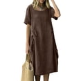 thumbnail image 5 of Horkkom Maxi Dresses for Women Linen Short Sleeve Solid Color Summer Dresses Soft Loose Long Dresses with Pockets, S-2XL, 5 of 6