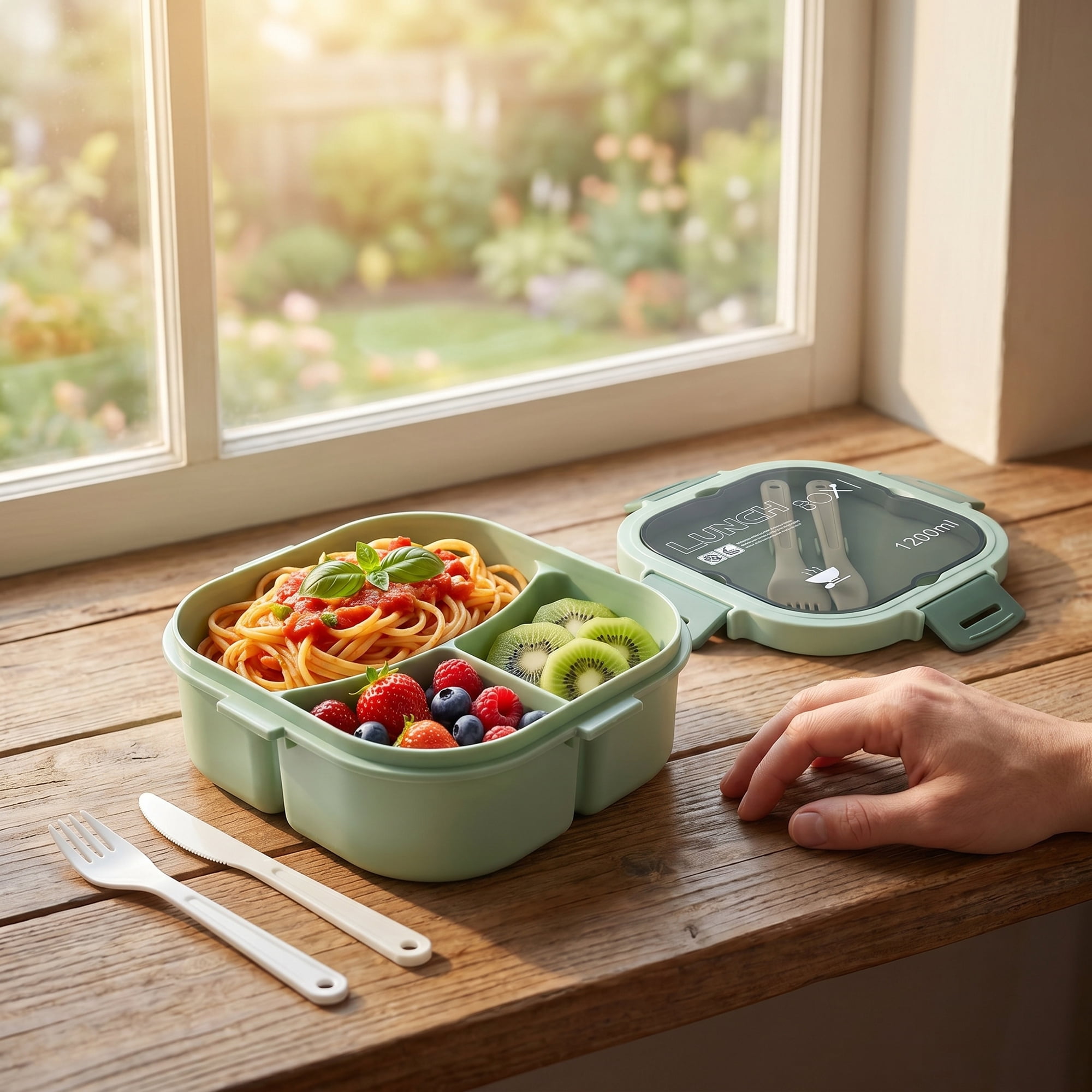 Unique Bargains 1200ml Leak-Proof Meal Prep Lunch Bento Box Green