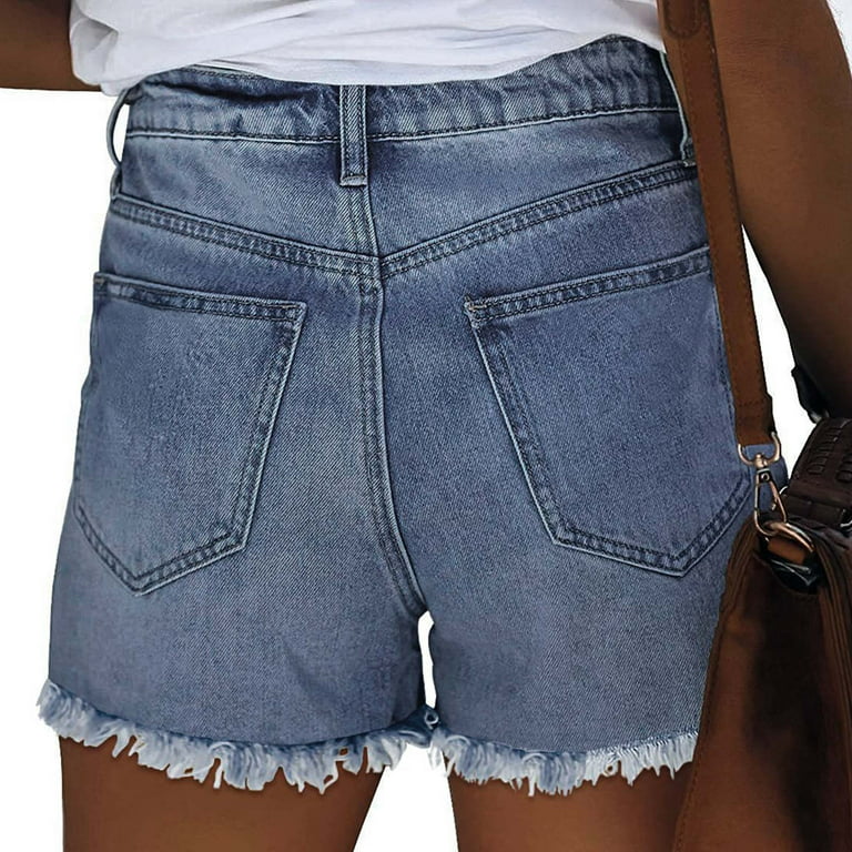 Finelylove Jeans Shorts For Women Scrunch Butt Shorts Jean Mid Waist Rise  Solid Blue XL