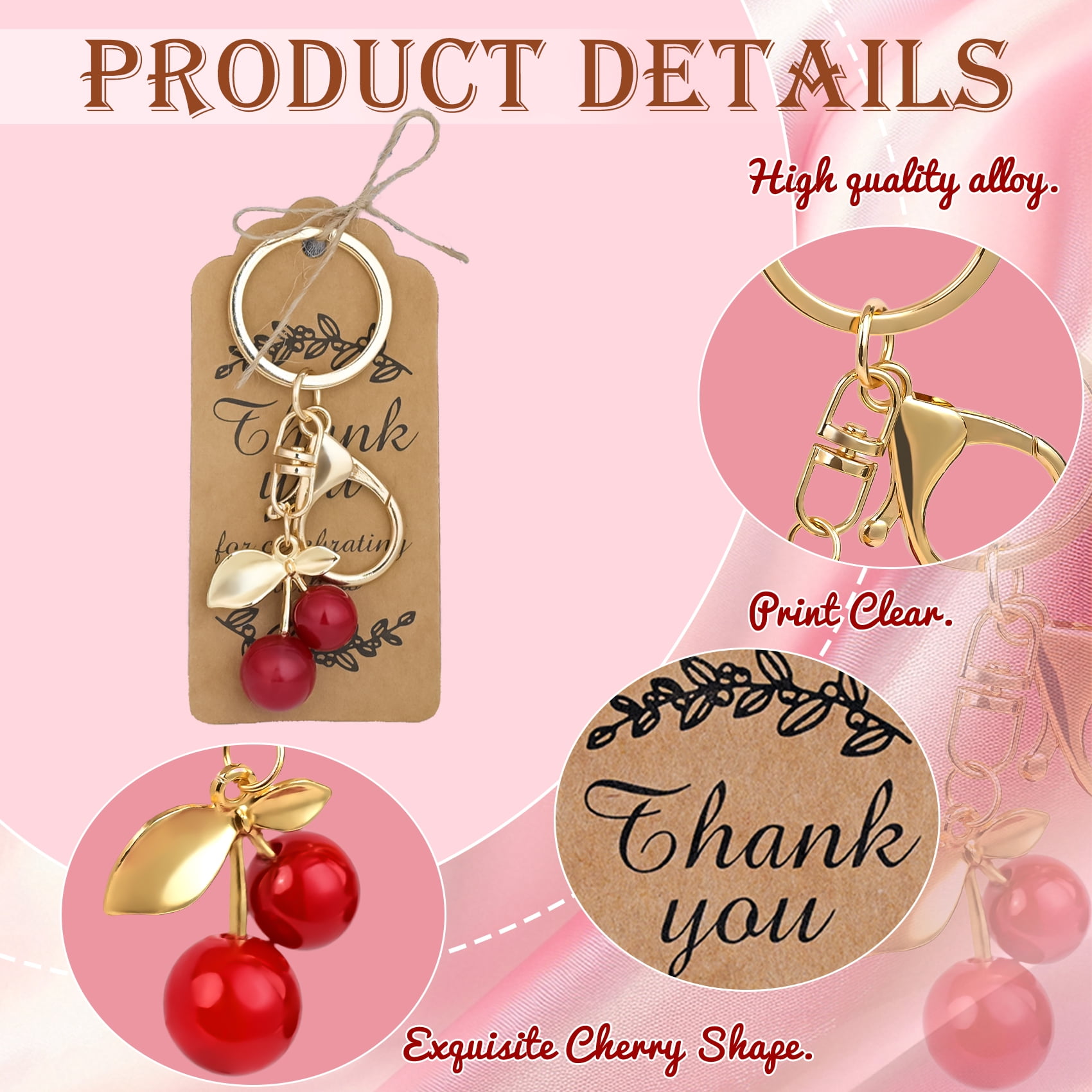 20 Set Cherry Keychain Party Favors Bulk Gift Set, Purse Charms Handbags Keyrings for Women Guests Baptism