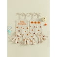 thumbnail image 3 of Miaouyo Toddler Baby Girls Halloween Flare Pants Overalls 0 6 12 18 24 Months 2T 3T 4T Pumpkin Print Sleeveless Tie-up Strap Bell Bottom Romper, 3 of 9