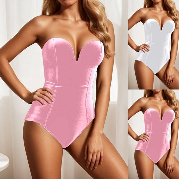 Womens Velvet Strapless Shapewear Bodysuit Boned Corset Tummy Control Elegant Comfortable Shapers Red L