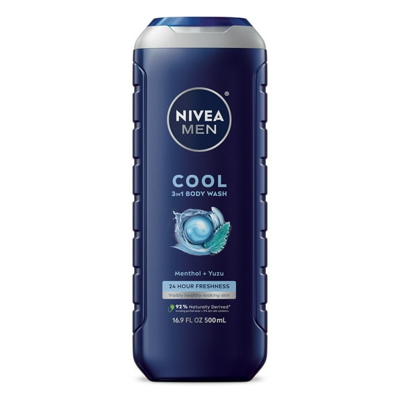 NIVEA MEN Cool 3-in-1 Body Wash for Men with Icy Menthol and Yuzu Scent, 16.9 fl oz