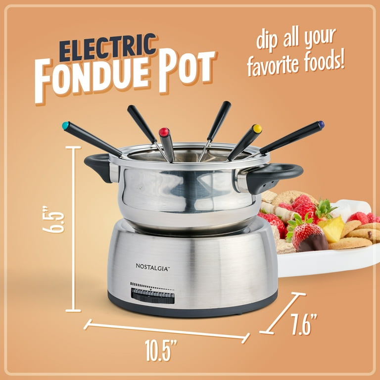 NOSTALGIA ステンレススチール 電気フォンデュポット 48オンス Nostalgia Retro 6-Cup Adjustable Electric Fondue Pot Set with 6
