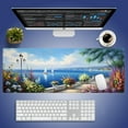 thumbnail image 4 of Extended XXL Gaming Mouse Pad with Stitched Edges - Sailing Boats Seaside Paradise Vibrant Flowers Blossoms Haven Scenery by The Calm Blue Sea, Smooth Fabric Surface Anti-Slip Base Large Desk Mat, 4 of 4