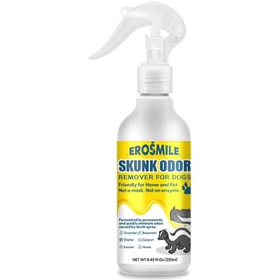 Skunk Odor Remover For Dogs,Removing Skunk Smell From House,Friendly For Dogs Head & Face,Suitable For Pet Areas,Fabrics,Carpets,Clothing,Car,Garages,Tool Sheds Odor Eliminator Spray 8.45oz