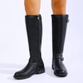 thumbnail image 2 of XUNKUSGA Knee High Boots with Side Zipper Comfortable Round Toe Low Heel Riding Boots for Women Classic Vintage Solid Color Buckle Long Boots,5.5, 2 of 9