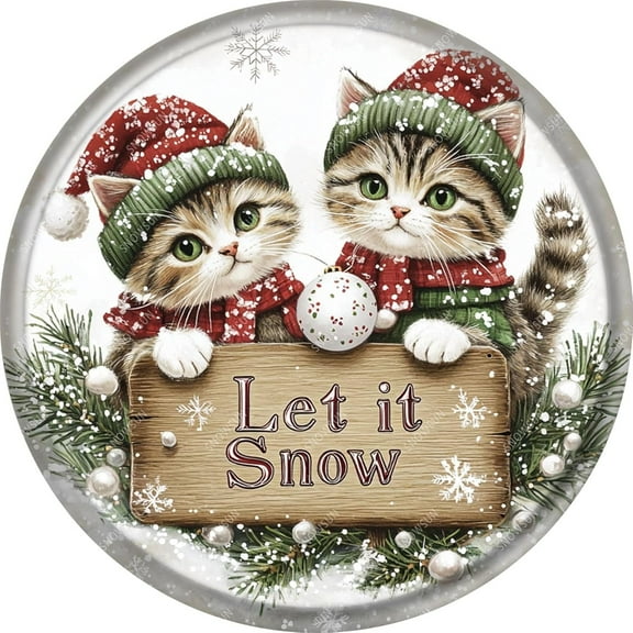 Vintage Metal Let It Snow Two Cats Funny Tin Christmas Sign - Round Aluminum for Home, Office, Bar, Cafe, Shop Indoor Outdoor Wall Decoration 1212 Inches