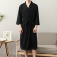 thumbnail image 4 of Men Bathrobe Solid Color V Neck Cardigan Water Absorption Oversize Male Pajamas for Home, 4 of 7