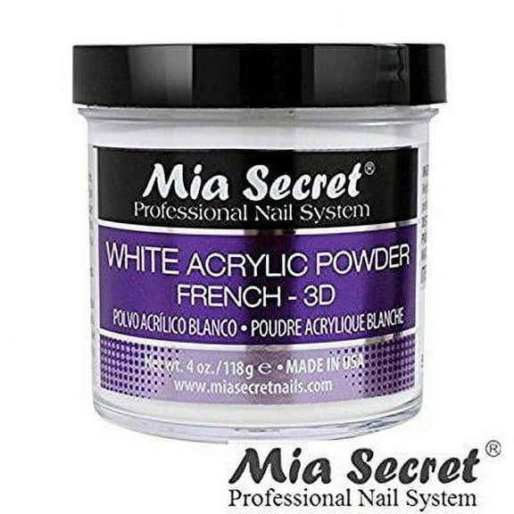 Mia Secret White Acrylic Nail Powder 3D - French - 4 oz Bottle -MADE IN USA