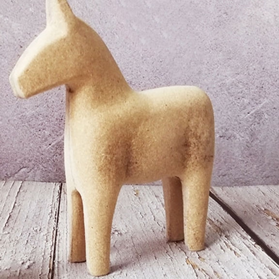 NIYANGLE 2Pcs Beige Wooden Horse Sculptures Decorative Animal Models for Home Table Display