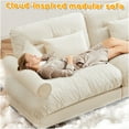 thumbnail image 5 of JERFIT Modern Plush Velvet 3-Seater Sofa with Cloud-Like Cushions, Extra Deep Seat, Waist & Throw Pillows, Cream Upholstered Living Room Couch, 5 of 9