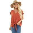 thumbnail image 2 of XCHQRTI Women V Neck Pocket Shirts Bowknot Casual Loose Summer Short Sleeves Tshirt Tops, 2 of 6