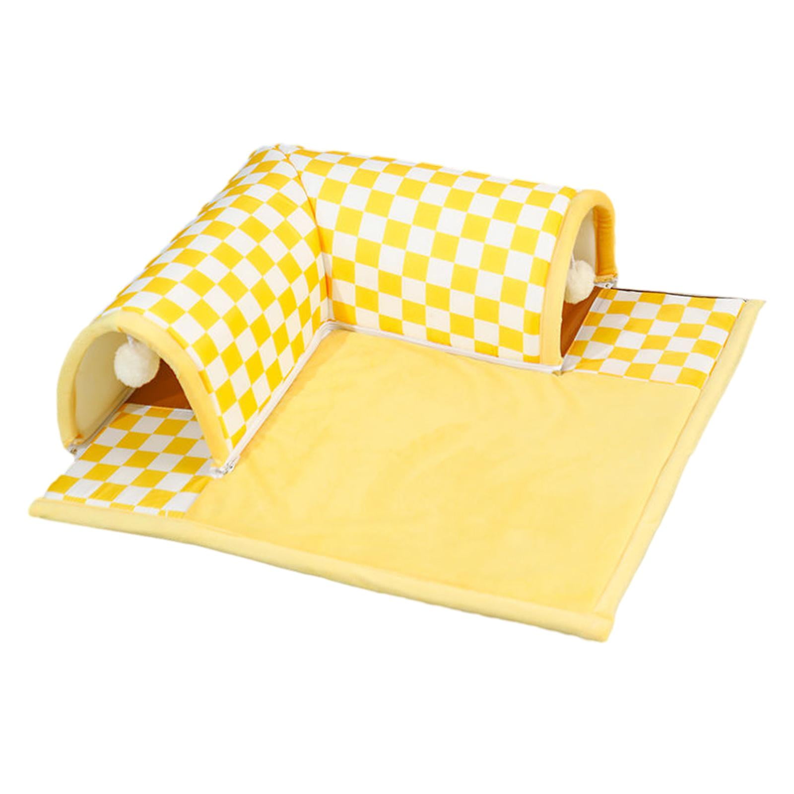 EHJRE Cat Tunnel And Bed Toy Interactive Breathable Kitty Training Playing Hut Play Center for Rabbit Hamster Small Animals Outdoor XL yellow