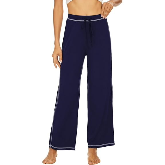 WiWi Bamboo Viscose Pants for Women Wide Leg Long Bottoms Casual Loose Sweatpants High Waist Lounge Pajamas S-XXL, Navy, Small