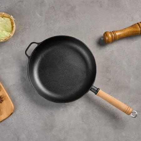 

YYAo 8.7 Cast Iron Frying Pan Non-stick Pan Uncoated Pancake Skillet Steak Frying Pan with Wooden Handle Household