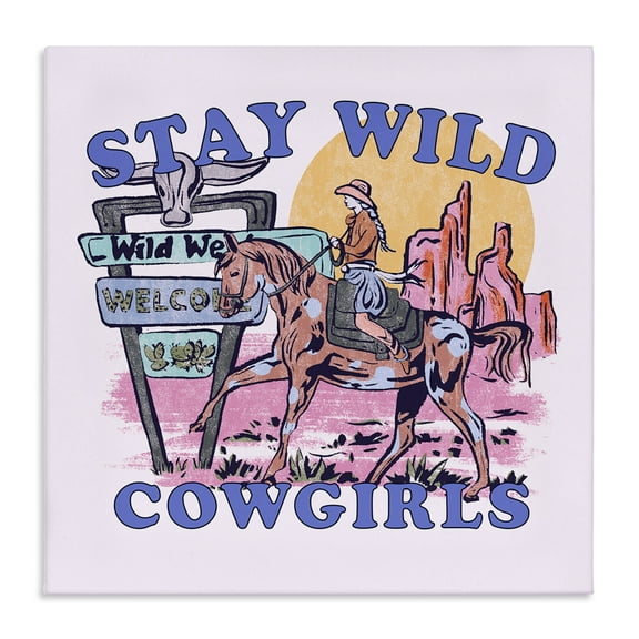 Stupell Industries Stay Wild Cowgirls Entertainment Painting Wrapped Canvas Art Print Wall Art, 17 x 17