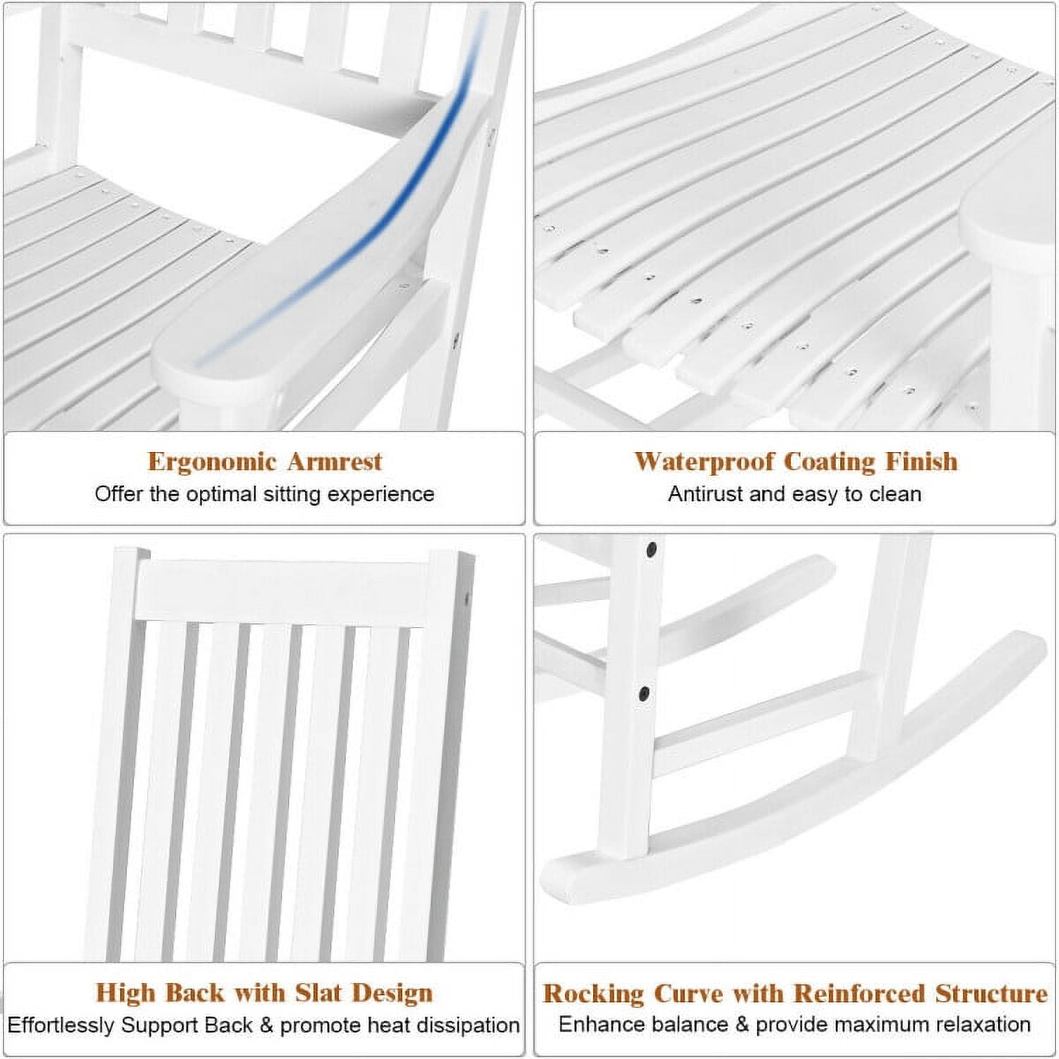 Aimee Lii Outdoor Rocking Chair, Patio Wooden Rocker Chair for Lawn, Porch, Backyard, Indoor and Garden, White