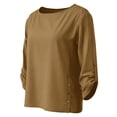 thumbnail image 5 of Delayuji Women's Cotton Linen Shirt Round Neck Long Sleeve Shirt with Button Fashion Solid Color Loose Summer Tops Business Casual Outfits, 5 of 5