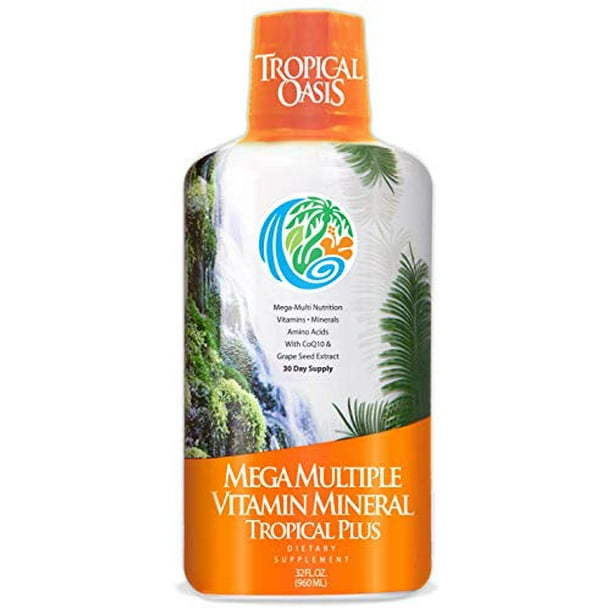 Tropical Oasis Mega Plus Liquid Multivitamin and Mineral Supplement Includes 85 Vitamins