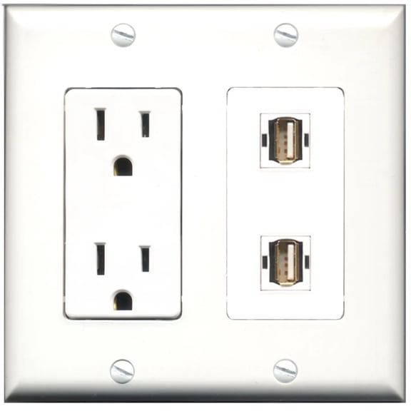 Ultra Spec Cables 15 Amp Power Outlet 2 Port USB A-A Wall Plate