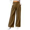 thumbnail image 3 of Busydd Waffle Wide Leg Pants for Women Trendy High Waisted Front Pleated Dress Pants Casual Business Solid Color Work Trousers with Side Pockets 2XL, 3 of 7