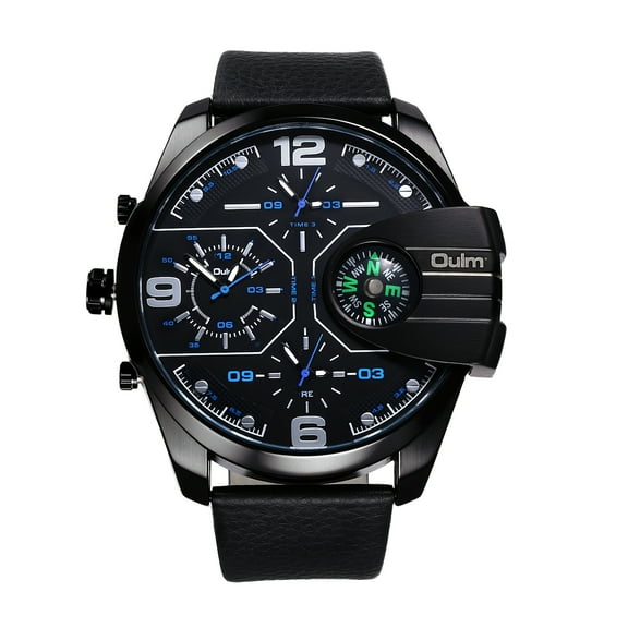 Avaner Leather Three Eyes Watch for Men: Quartz Triple Movement Sports Multi Time Zone Large Dial Easy Read PU Strap Compass Decoration Analog Outdoor Wristwatch