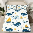 thumbnail image 2 of jejeloiu Cartoon Whale Starfish Queen Sheet Sets,Nautical Sailboat Flat Sheet,Ocean Theme Queen Fitted Sheet For Child,Lightweight Room Decor,4 Pieces, 2 of 7