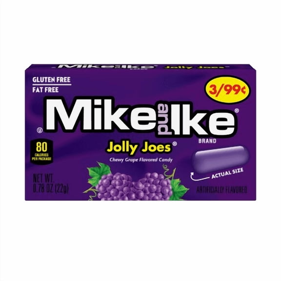 Mike and Ike Jolly Joes Chewy Grape Candy, 0.78 oz Pack, 24 Count