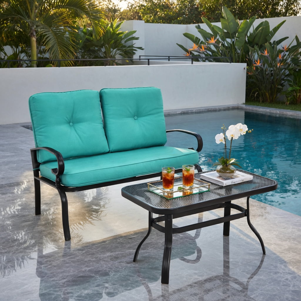 Hommoo 3-Piece Outdoor Rattan Rocking Chair Set with Tempered Glass Table, PE Wicker Patio Furniture for Backyard, Poolside, and Deck, Brown