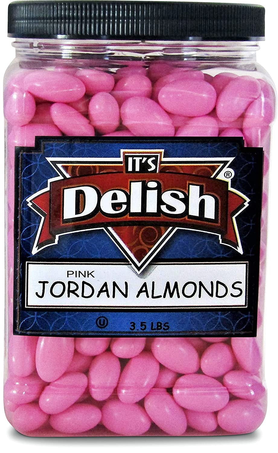 Pink Jordan Almonds by Its Delish, 3.5 lbs Jumbo Container  Bulk Candied Almond Nut with Sweet Hard Candy Coating - Mothers Day, Weddings Bridal Showers, Baby Girl Theme Party Favors - Vegan & Kosher