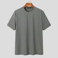 thumbnail image 2 of Lovskoo 2024 Short Sleeve Shirts for Men Round Neck Solid Color Thin Daily Casual Loose Shirt Gray L, 2 of 6